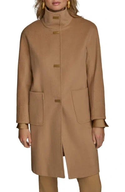 Donna Karan New York Convertible Collar Wool Blend Coat In Brown