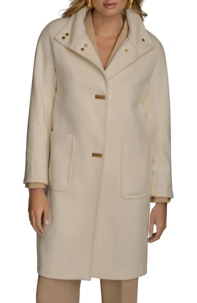 Donna Karan New York Convertible Collar Wool Blend Coat In White