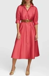Donna Karan Belted A Line Midi Satin Dress In Rose Quart