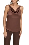 Donna Karan New York Cowl Neck Charmeuse Tank In Brown