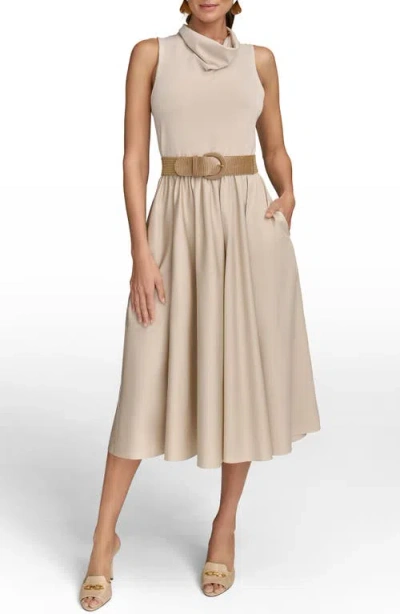 Donna Karan New York Cowl Neck Mixed Media Midi Dress