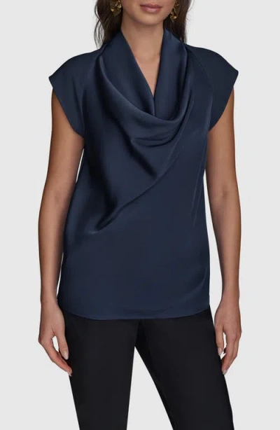 Donna Karan New York Cowl Neck Mixed Media Top In Black