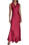 Donna Karan New York Cowl Neck Satin Cocktail Maxi Dress In Red