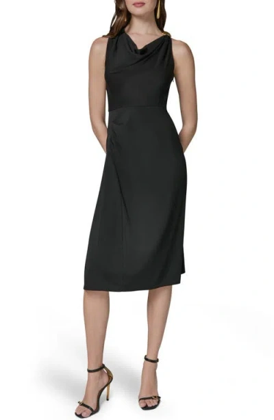 Donna Karan New York Cowl Neck Satin Midi Dress In Black