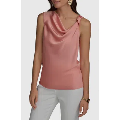 Donna Karan New York Cowl Neck Sleeveless Mixed Media Top In Apricot