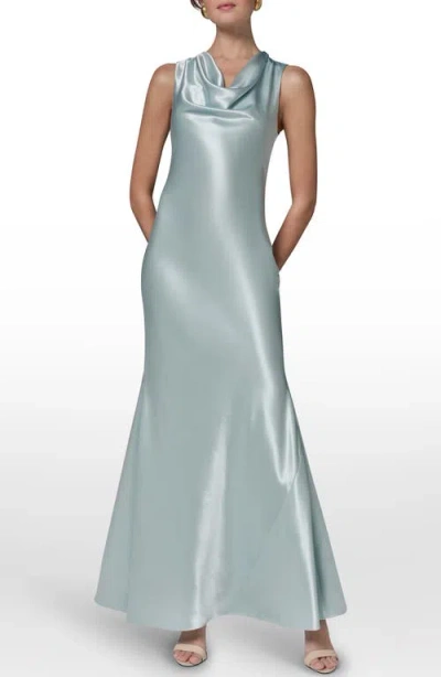 Donna Karan New York Cowl Neck Sleeveless Satin Gown In Green
