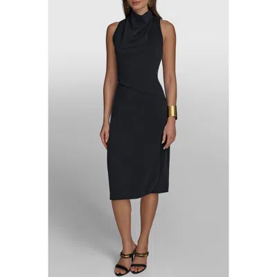 Donna Karan New York Cowl Neck Sleeveless Sheath Midi Dress In Black