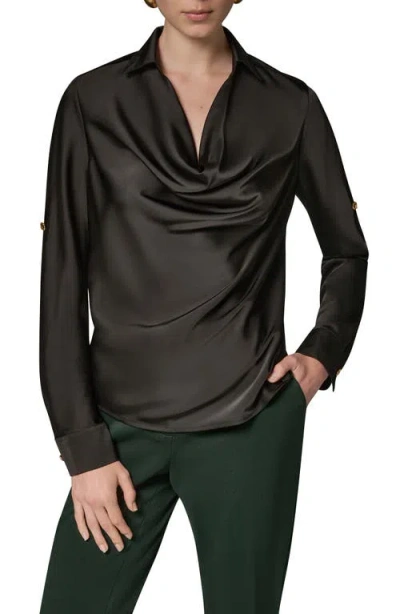 Donna Karan New York Cowl Neck Top With Roll Sleeves In Black