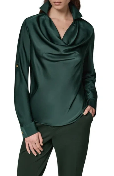 Donna Karan New York Cowl Neck Top With Roll Sleeves In Black Forest