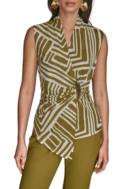 Donna Karan New York Crepe Faux Wrap Sleeveless Top In Green
