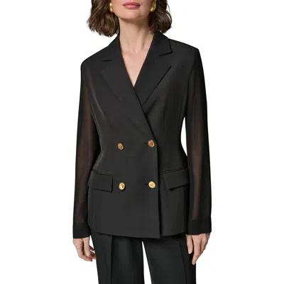 Donna Karan New York Double Breasted Blazer With Sheer Sleeves In Black