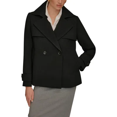 Donna Karan New York Double Breasted Crepe Coat In Black
