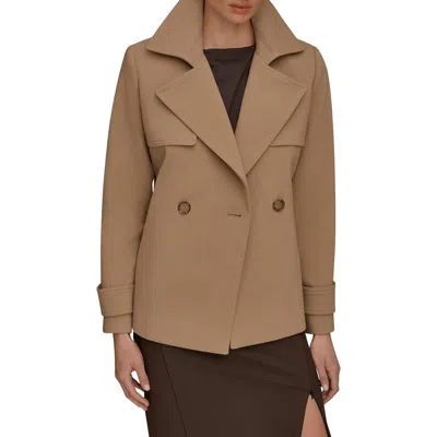 Donna Karan New York Double Breasted Crepe Coat In Brown