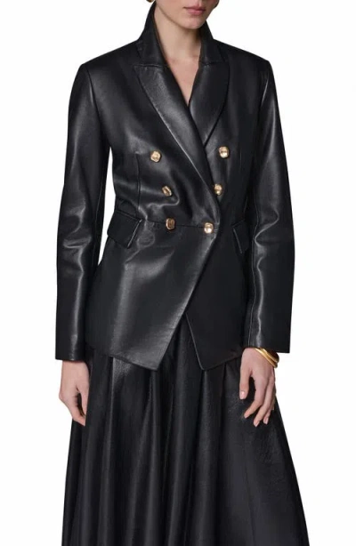 Donna Karan New York Double Breasted Leather Blazer In Black
