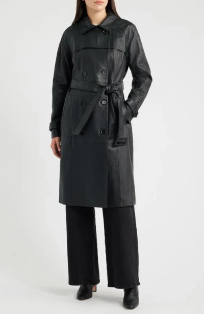 Donna Karan New York Double Breasted Leather Trench Coat In Multi