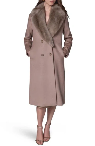 Donna Karan New York Double Breasted Slouch Coat With Faux Fur Collar In Gray