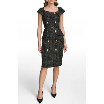 Donna Karan New York Double Breasted Tweed Sheath Dress In Black