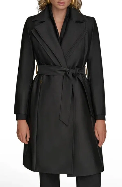 Donna Karan New York Double Collar Cotton Blend Trench Coat In Black