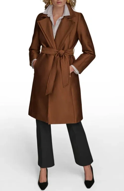 Donna Karan New York Double Collar Cotton Blend Trench Coat In Brown
