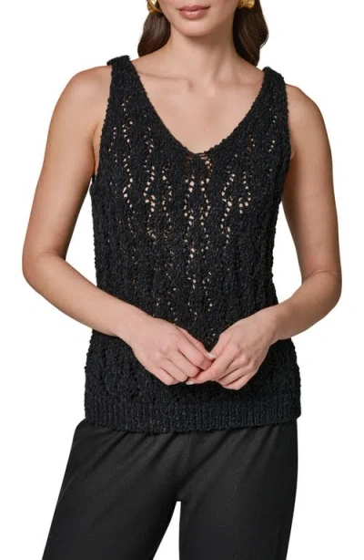 Donna Karan New York Double V-neck Open Stitch Sweater Vest In Black