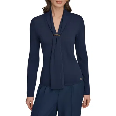 Donna Karan New York Drape Neck Sweater In Blue