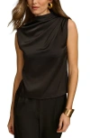 Donna Karan New York Draped Sleeveless Matte Satin Top In Black