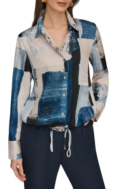 Donna Karan New York Drawstring Hem Long Sleeve Shirt In Blue