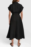Donna Karan New York Drawstring Waist Linen Blend Shirtdress In Black