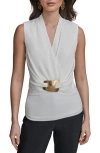 DONNA KARAN DONNA KARAN NEW YORK EMBELLISH SLEEVELESS FAUX WRAP CREPE TOP