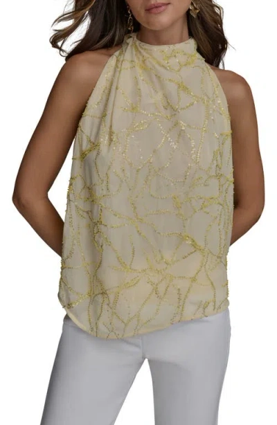 Donna Karan New York Embellished Cutaway Shoulder Top In Panna Cotta