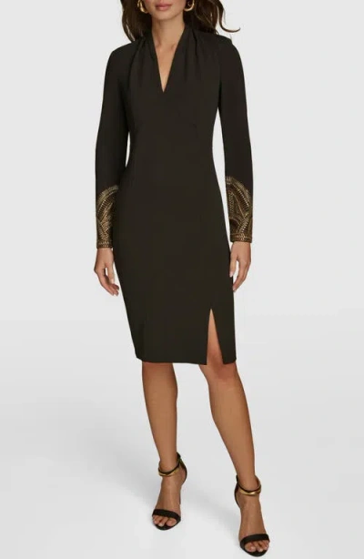 Donna Karan New York Embellished Long Sleeve Sheath Dress In Black