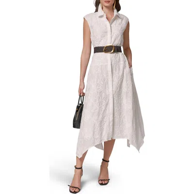 Donna Karan New York Embroidered Belted Sleeveless Dress In White