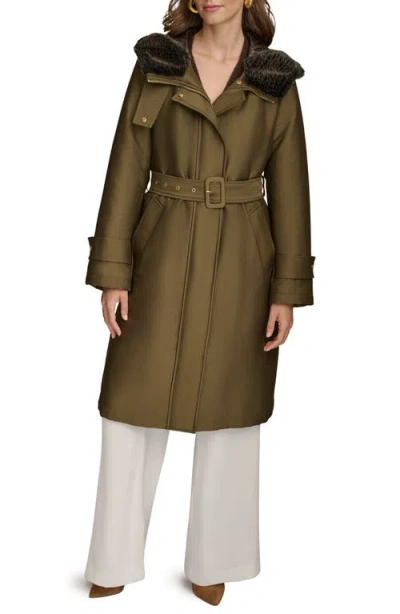 Donna Karan New York Faux Fur Trim Puffer Coat In Beech