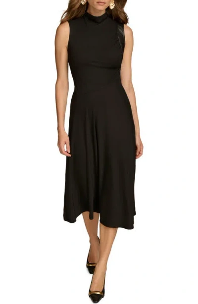 Donna Karan New York Faux Leather Trim Midi Dress In Black
