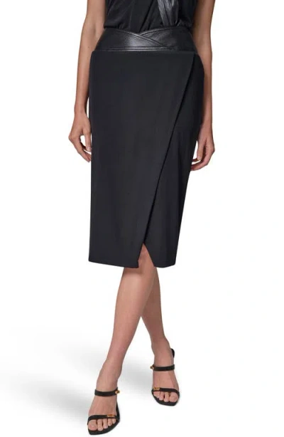 Donna Karan New York Faux Leather Trim Twist Midi Skirt In Black