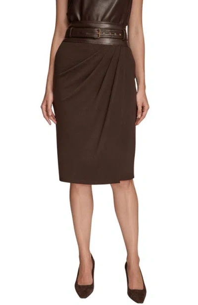 Donna Karan New York Faux Leather Waist Layered Skirt In Brown