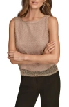 Donna Karan New York Faux Pearl Embellished Metallic Sleeveless Top In Animal Print