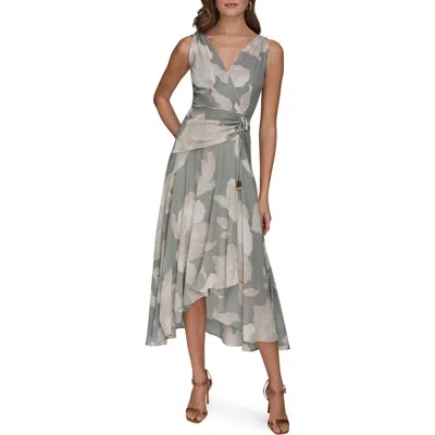 Donna Karan New York Faux Wrap Midi Dress In Gray
