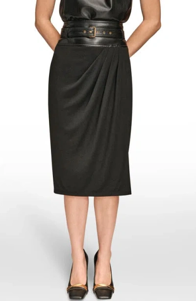 Donna Karan New York Faux Wrap Skirt With Faux Leather Belt In Multi