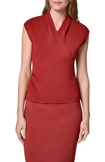 Donna Karan New York Faux Wrap Sweater In Burgundy