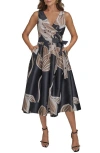 Donna Karan New York Faux Wrap Tie Waist Cocktail Dress In Black/fawn Multi