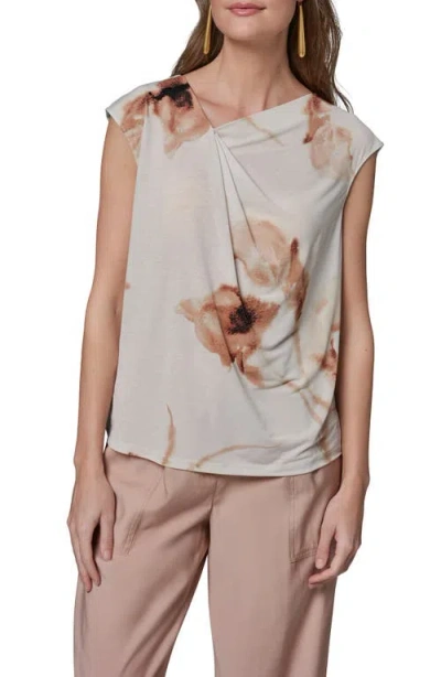 Donna Karan New York Floral Asymmetric Neck Top In Neutral