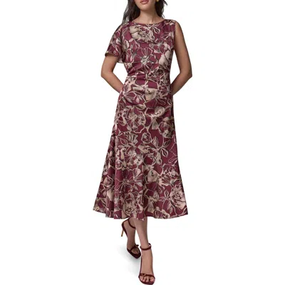 Donna Karan New York Floral Asymmetrical Sleeve Midi Dress In Red