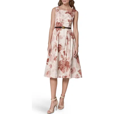 Donna Karan New York Floral Belted Stretch Cotton Dress In Pink