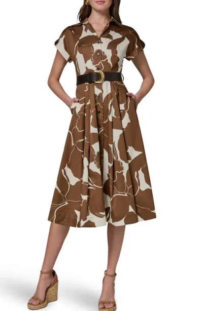 Donna Karan New York Floral Belted Stretch Cotton Midi Shirtdress In Green