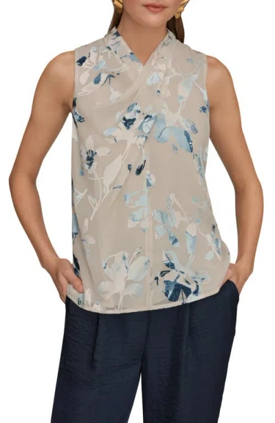 Donna Karan New York Floral Burnout Twist Neck Top In Neutral