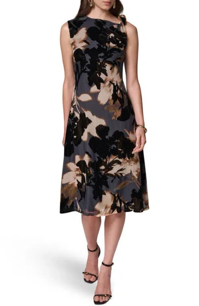 Donna Karan New York Floral Burnout Velvet Dress In Yellow