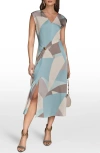 Donna Karan New York Floral Cap Sleeve Fit & Flare Midi Dress In Blue