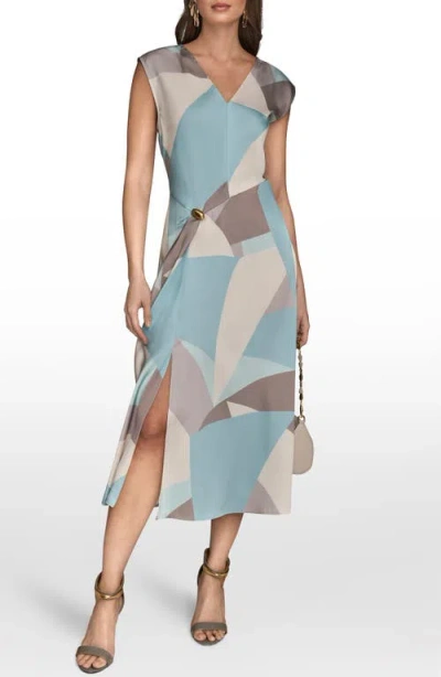 Donna Karan New York Floral Cap Sleeve Fit & Flare Midi Dress In Blue