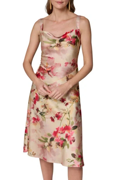 Donna Karan New York Floral Cowl Neck Satin Dress In Nude
